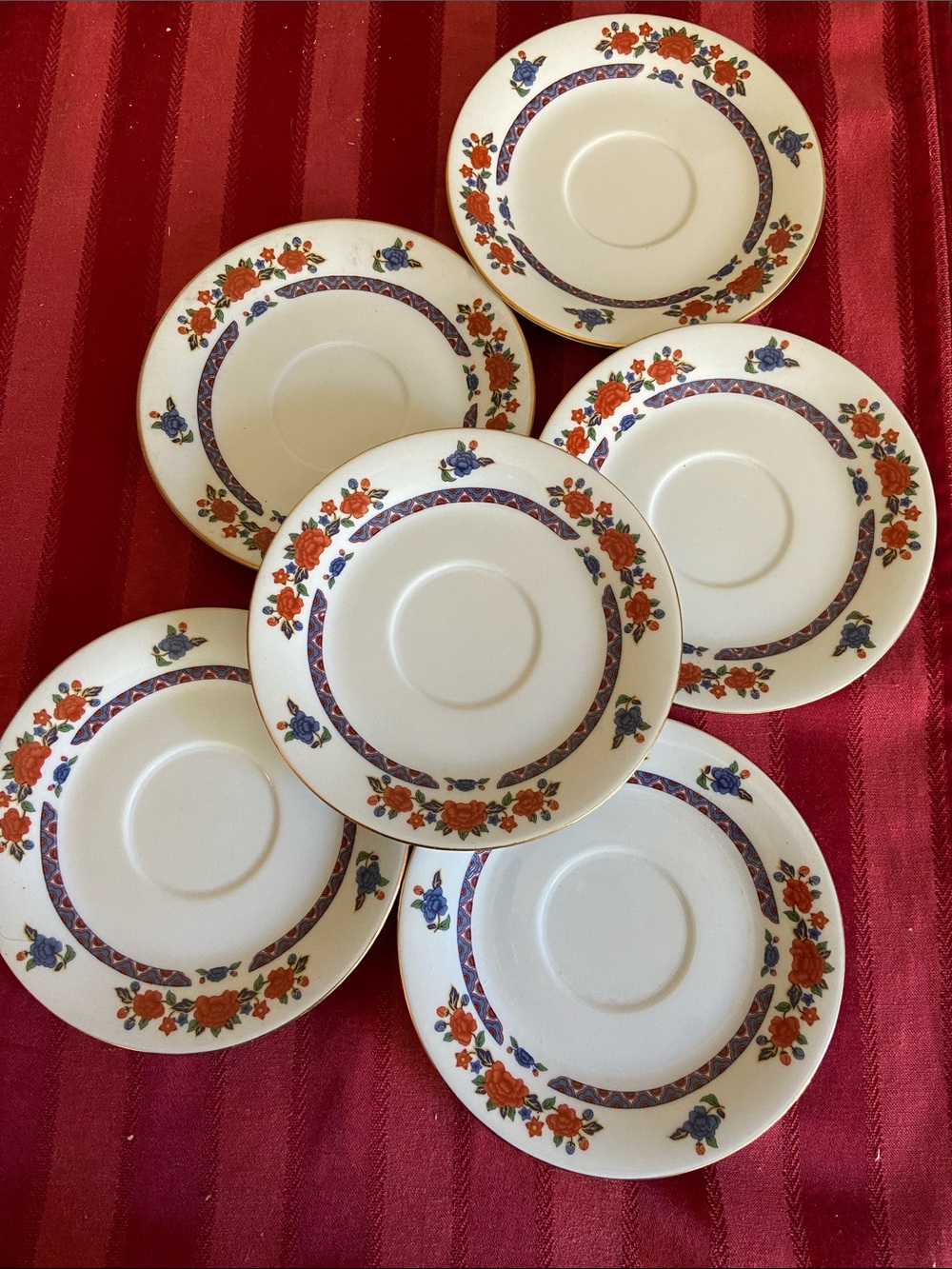 Vintage IMARI CROWN MING Jian Shiang Fine China Saucers SET of 6